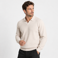 Elvane | Men's Knit Polo Shirt Open Collar Wave Textured Gray