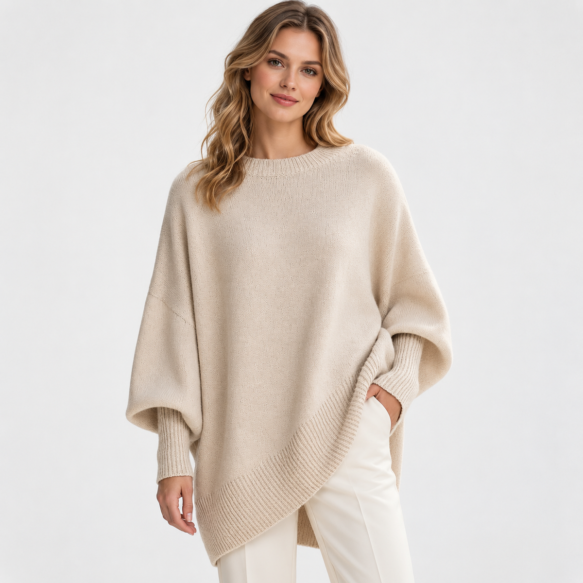 Elvane | Women's Oversized Sweater Wide Neck Draped Knit Pullover
