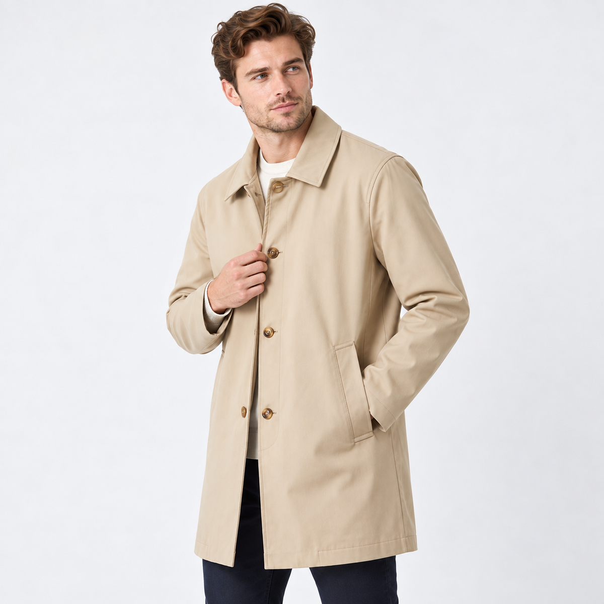 Elvane | Men's Mac Coat Lightweight Long Single-Breasted Outerwear