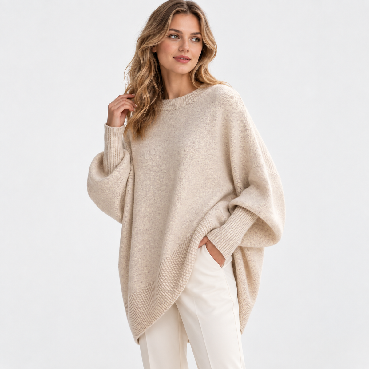 Elvane | Women's Oversized Sweater Wide Neck Draped Knit Pullover