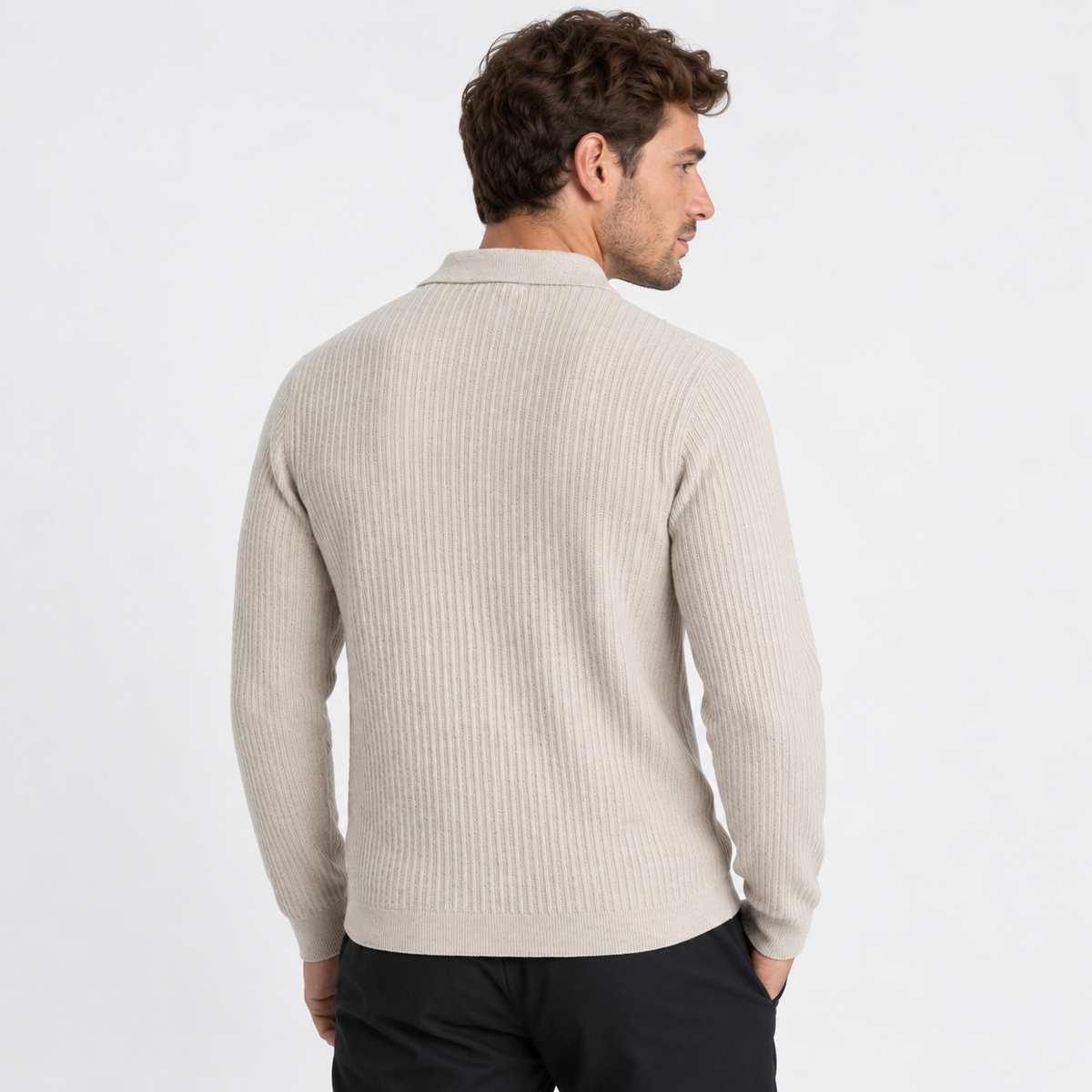 Elvane | Men's Knit Cardigan Ribbed Button Front Collared Sweater