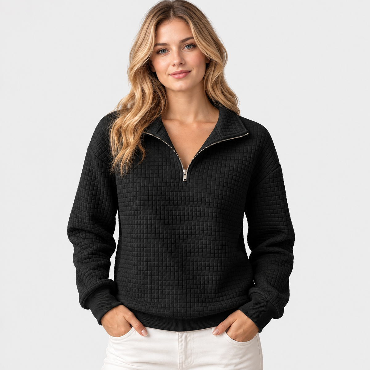 Elvane | Women's Half-Zip Pullover Cotton Blend Quilted Knit Top