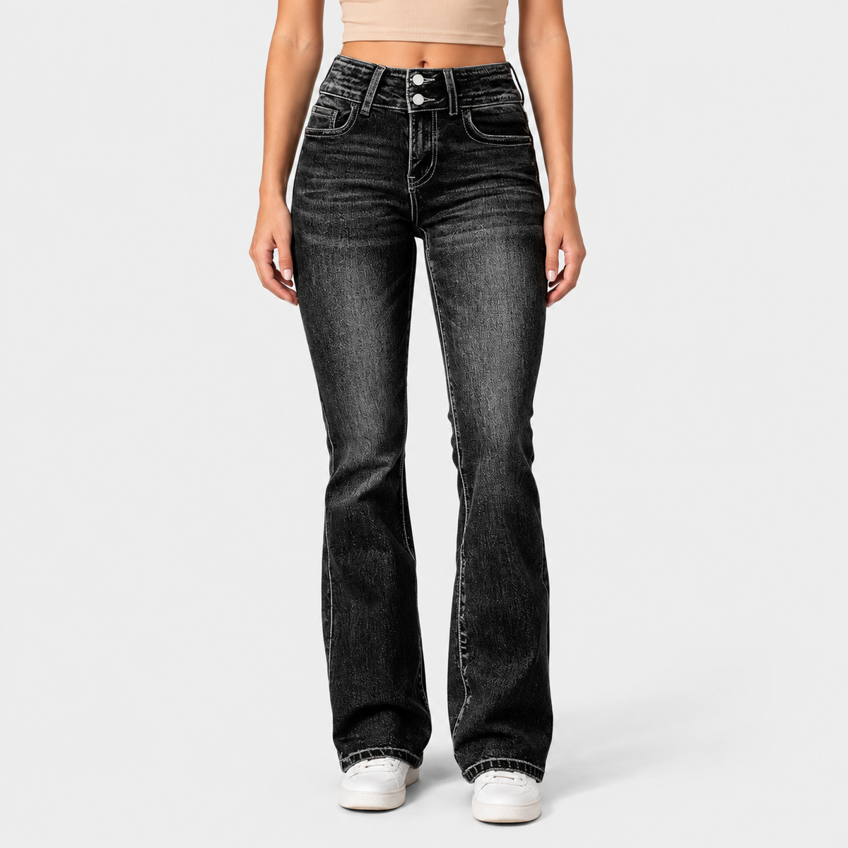 Elvane | Women's Flare Pants Stretch Fit Zipper Detail Dress Trousers