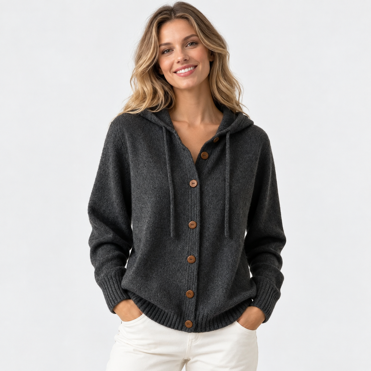 Elvane | Women's Hooded Cardigan Button Front Soft Knit Sweater