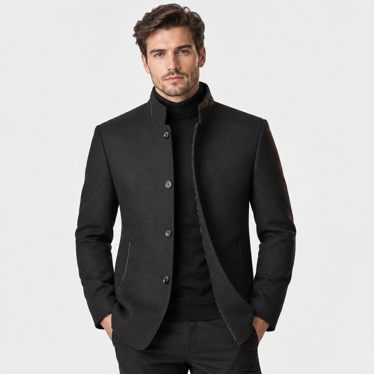 Elvane | Men's Wool Blend Coat Quilted Lining Stand Collar Winter Coat
