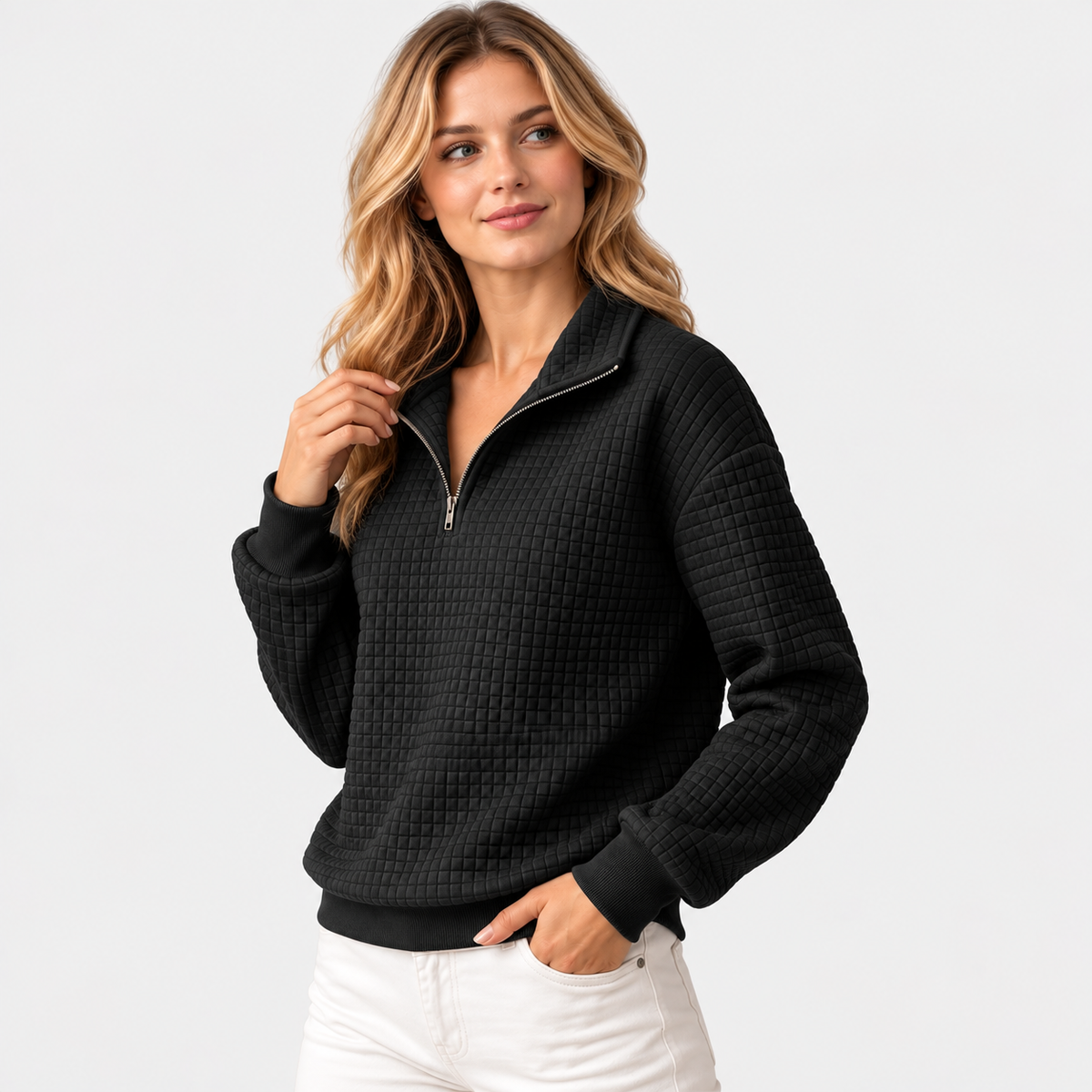 Elvane | Women's Half-Zip Pullover Cotton Blend Quilted Knit Top