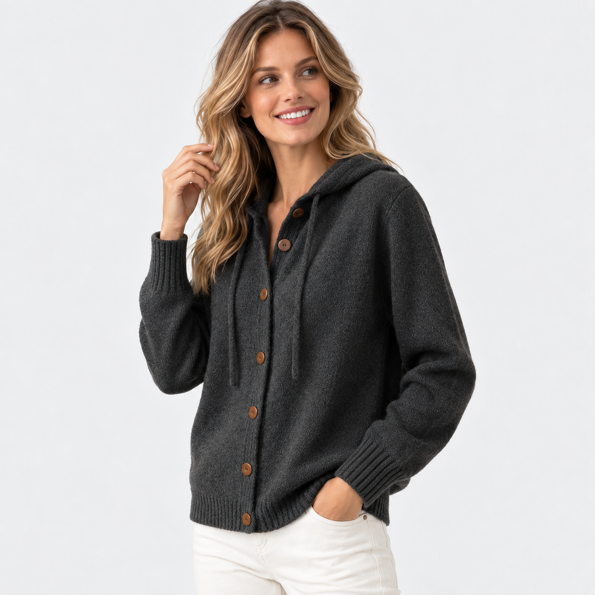 Elvane | Women's Hooded Cardigan Button Front Soft Knit Sweater