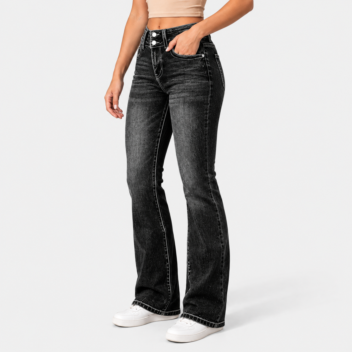 Elvane | Women's Flare Pants Stretch Fit Zipper Detail Dress Trousers