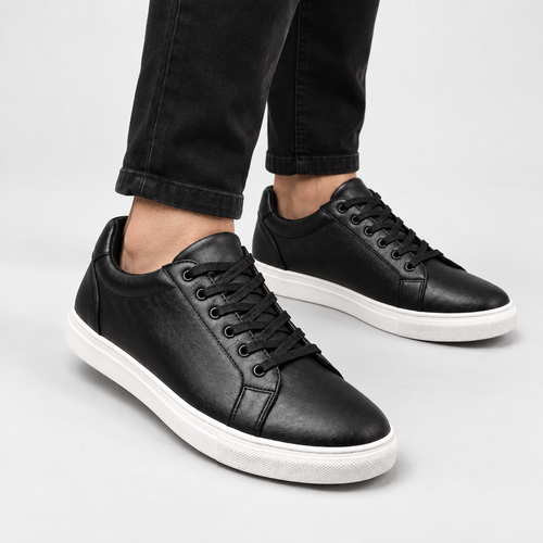 Elvane | Men's Faux Leather Sneakers Low Top Minimalist Casual Shoes