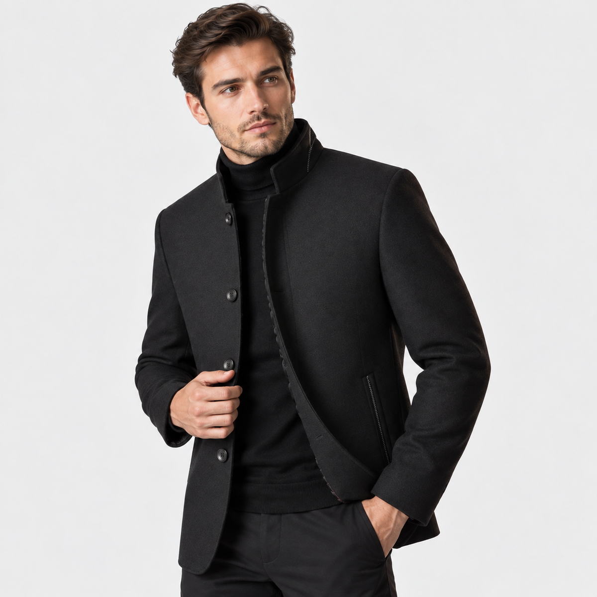Elvane | Men's Wool Blend Coat Quilted Lining Stand Collar Winter Coat