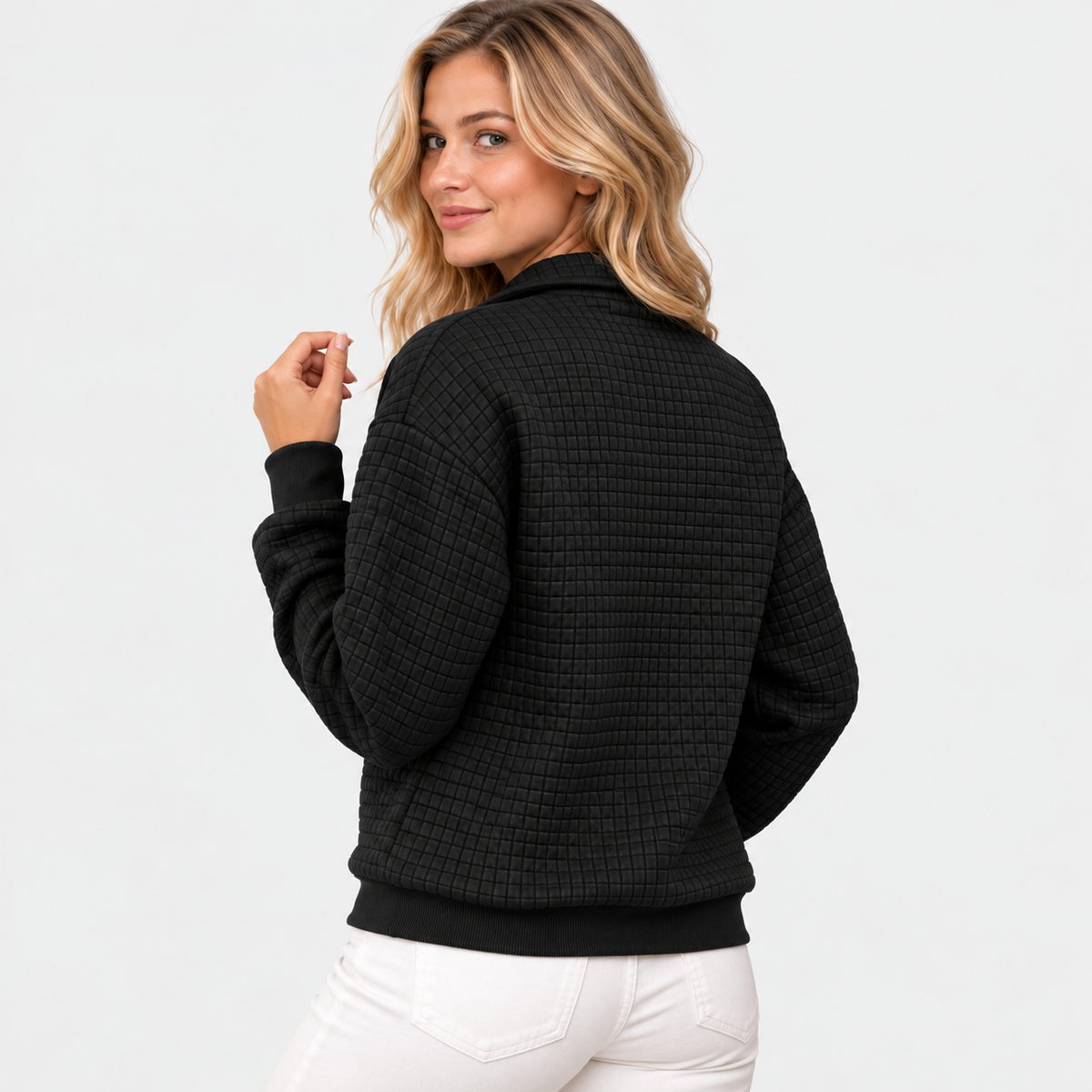 Elvane | Women's Half-Zip Pullover Cotton Blend Quilted Knit Top