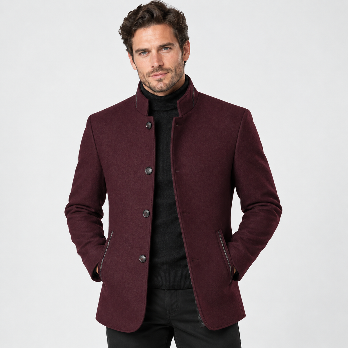 Elvane | Men's Wool Blend Coat Quilted Lining Stand Collar Winter Coat