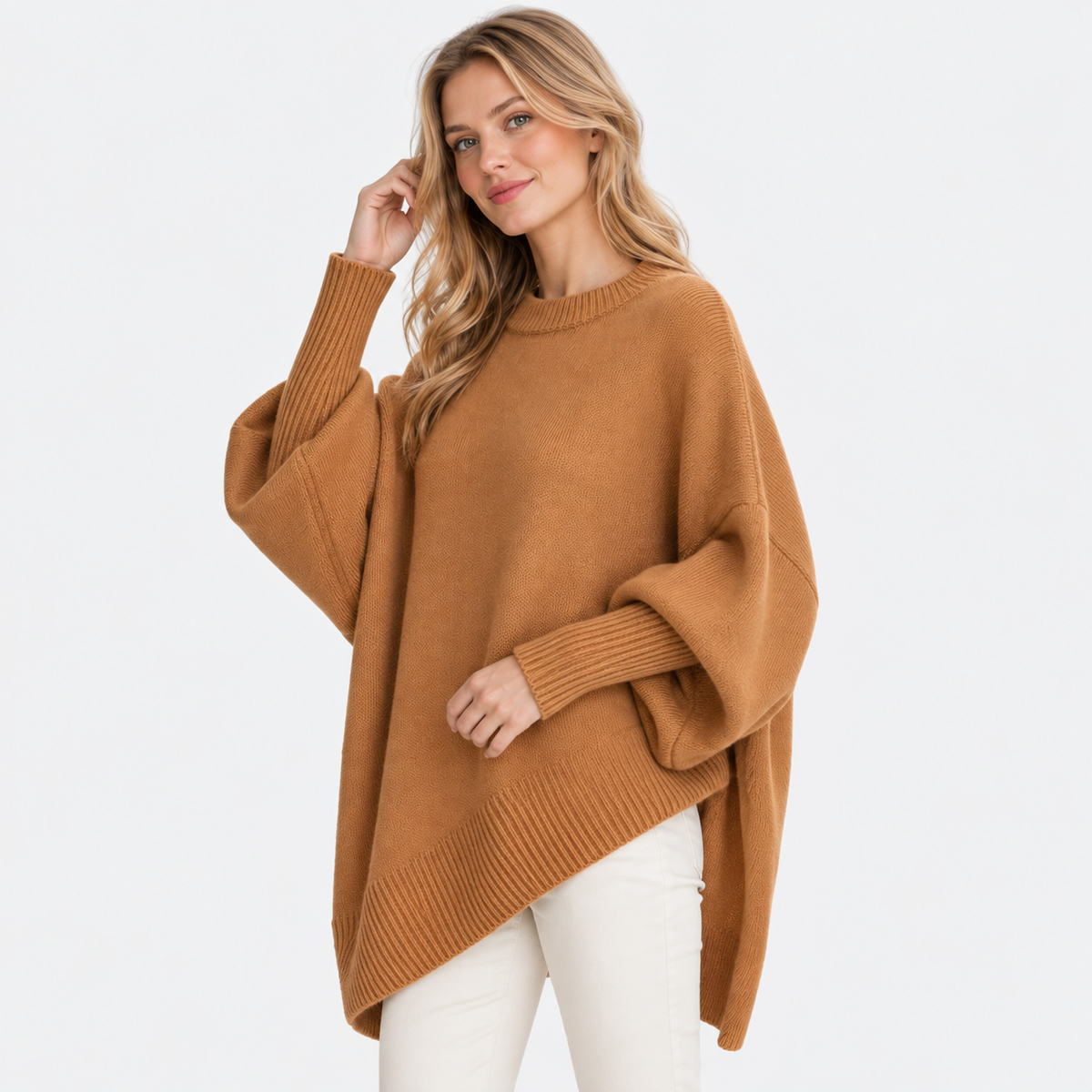 Elvane | Women's Oversized Sweater Wide Neck Draped Knit Pullover