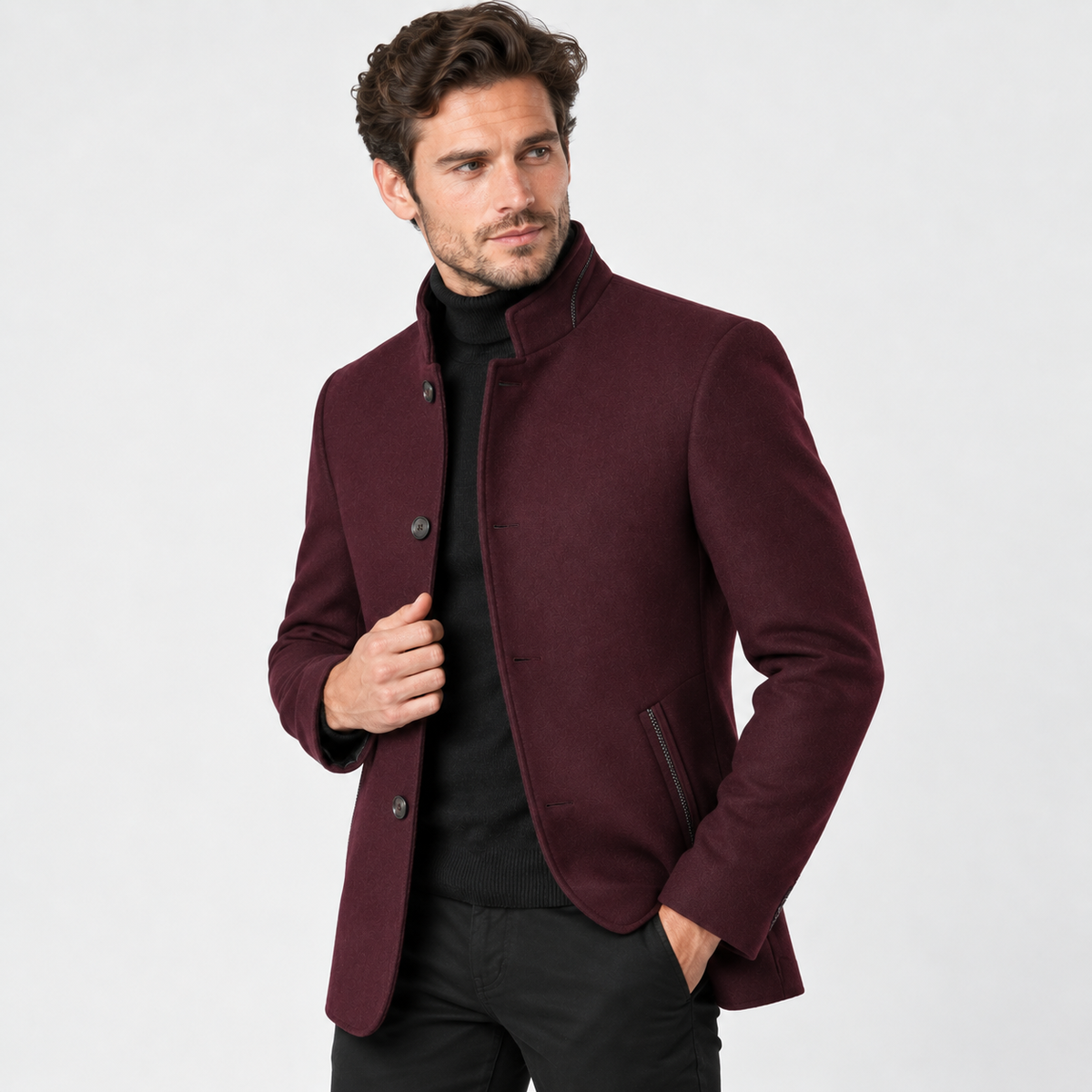 Elvane | Men's Wool Blend Coat Quilted Lining Stand Collar Winter Coat