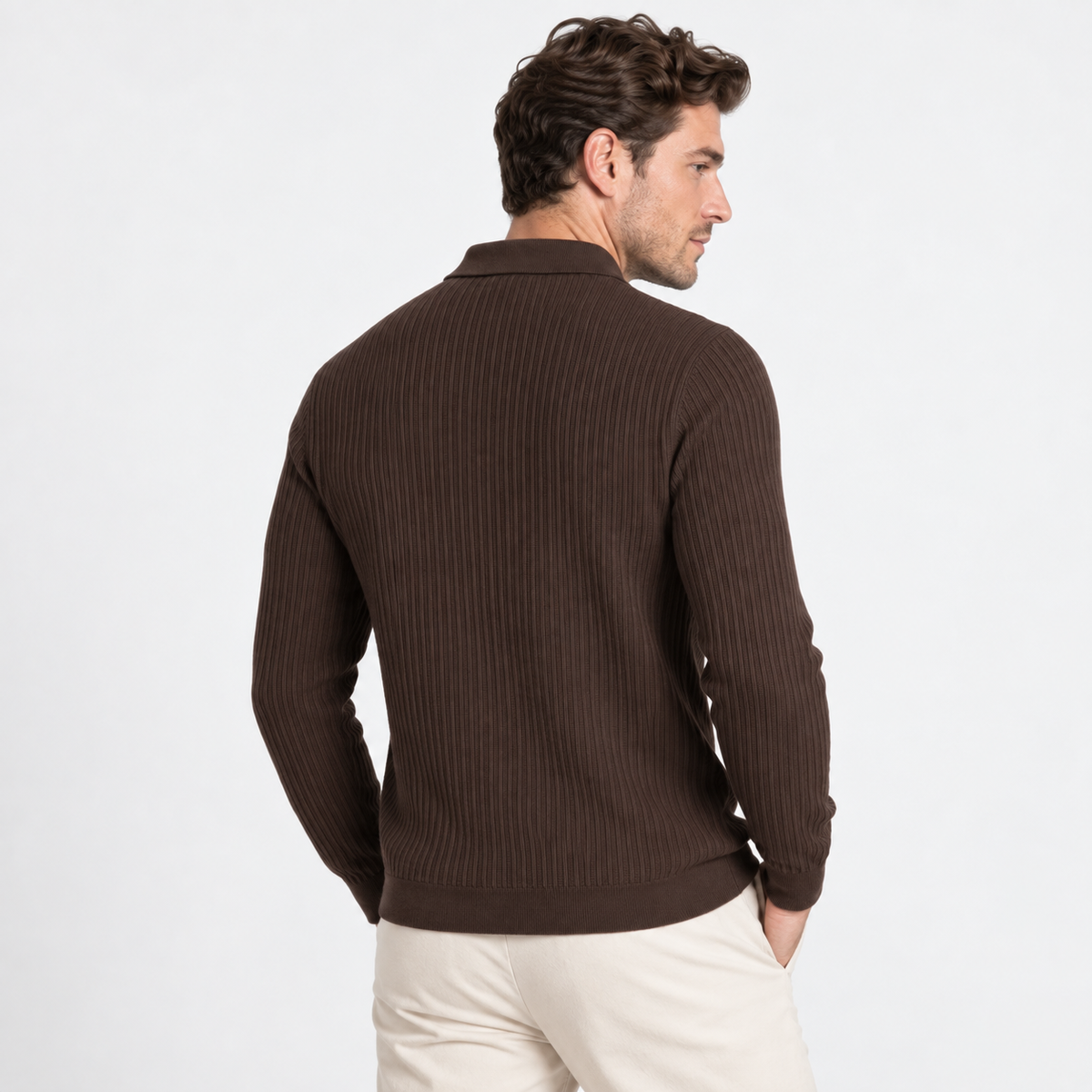 Elvane | Men's Knit Cardigan Ribbed Button Front Collared Sweater