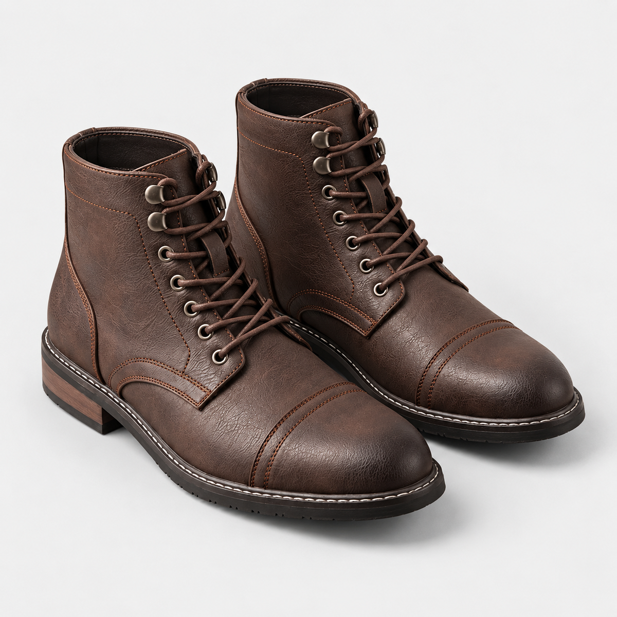 Elvane | Men's Lace-Up Boots Faux Leather Cap Toe Ankle Boots