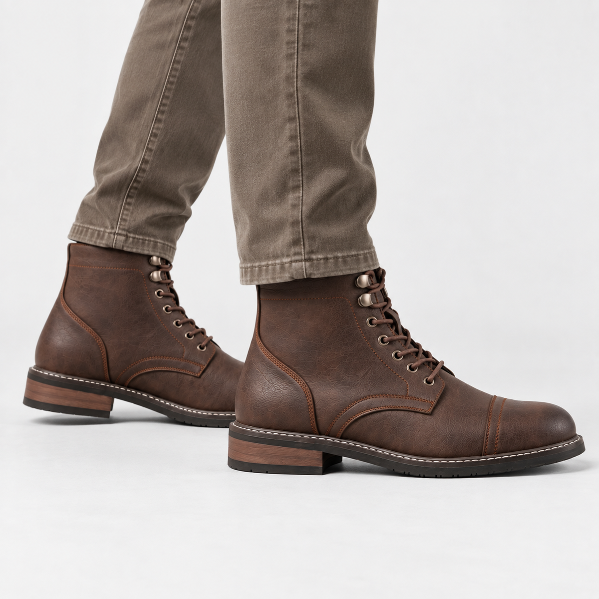 Elvane | Men's Lace-Up Boots Faux Leather Cap Toe Ankle Boots