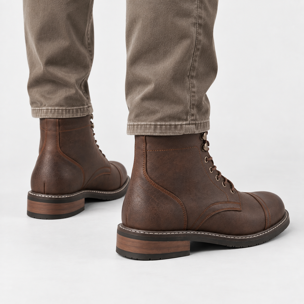 Elvane | Men's Lace-Up Boots Faux Leather Cap Toe Ankle Boots