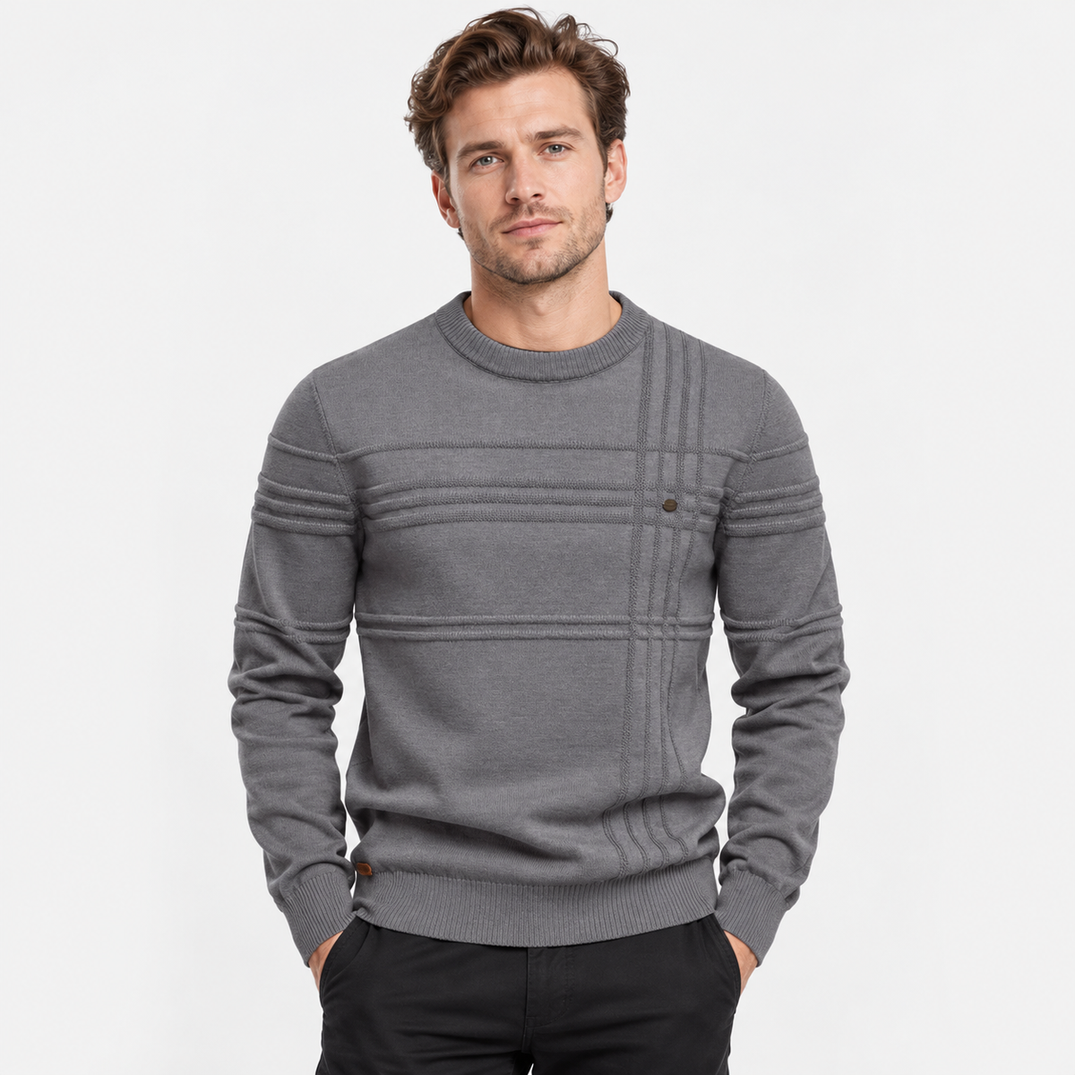 Elvane | Men's Cotton Sweater Diamond Pattern Slim Fit Knit Pullover