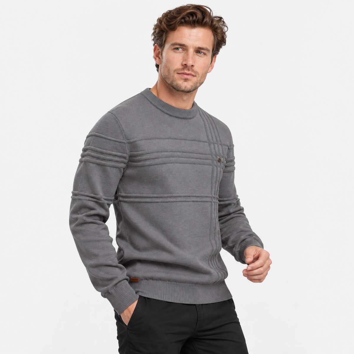 Elvane | Men's Cotton Sweater Diamond Pattern Slim Fit Knit Pullover