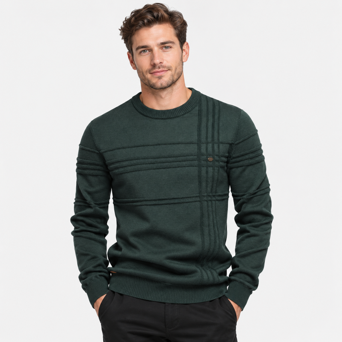 Elvane | Men's Cotton Sweater Diamond Pattern Slim Fit Knit Pullover