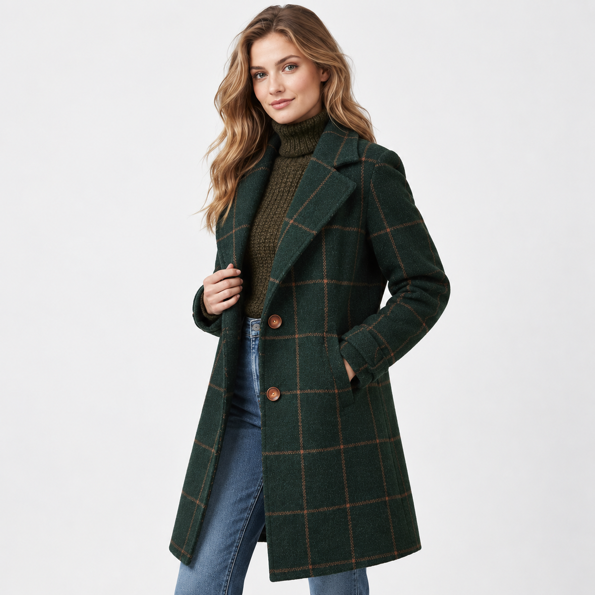 Elvane | Women's Tweed Coat Plaid Tailored Fit Classic Lapel Outerwear