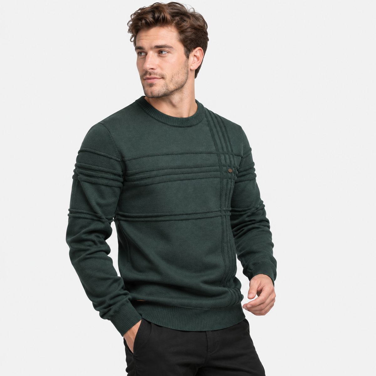 Elvane | Men's Cotton Sweater Diamond Pattern Slim Fit Knit Pullover