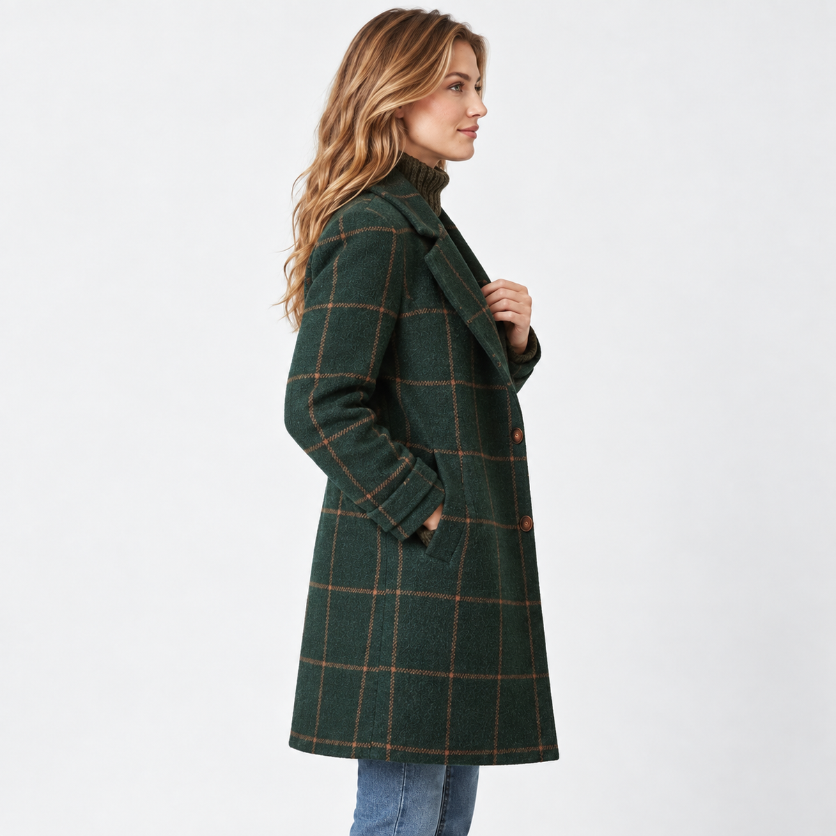 Elvane | Women's Tweed Coat Plaid Tailored Fit Classic Lapel Outerwear