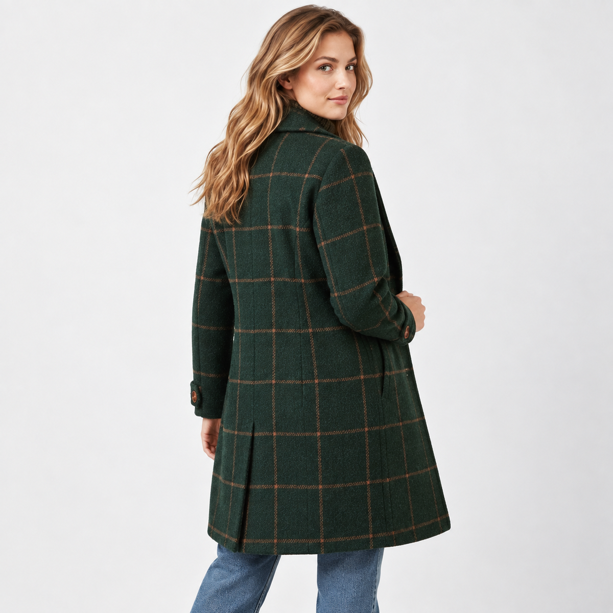 Elvane | Women's Tweed Coat Plaid Tailored Fit Classic Lapel Outerwear