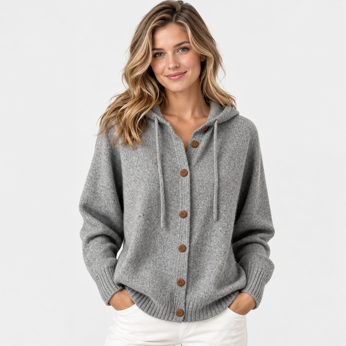 Elvane | Women's Hooded Cardigan Button Front Soft Knit Sweater