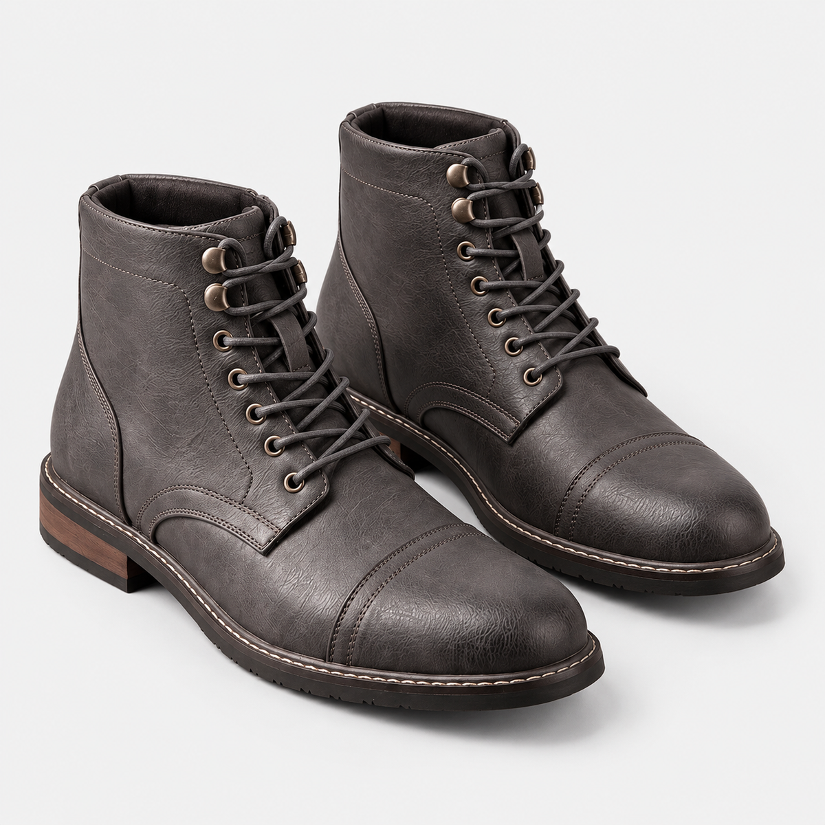 Elvane | Men's Lace-Up Boots Faux Leather Cap Toe Ankle Boots