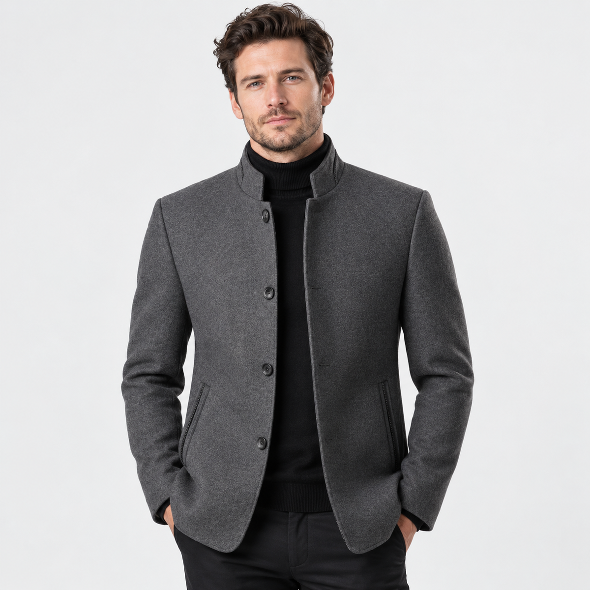 Elvane | Men's Wool Blend Coat Quilted Lining Stand Collar Winter Coat