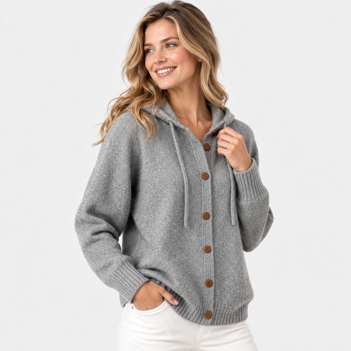 Elvane | Women's Hooded Cardigan Button Front Soft Knit Sweater