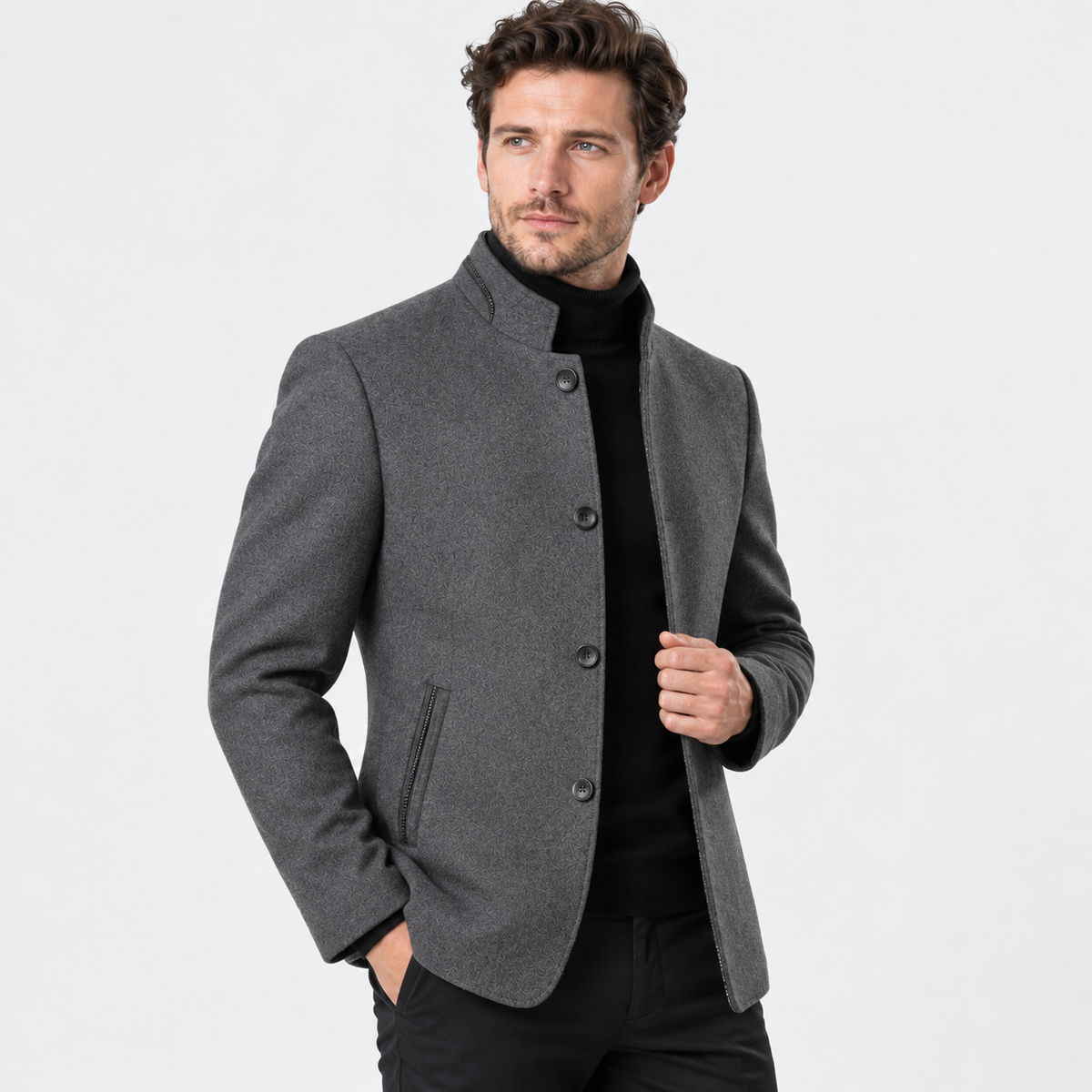 Elvane | Men's Wool Blend Coat Quilted Lining Stand Collar Winter Coat