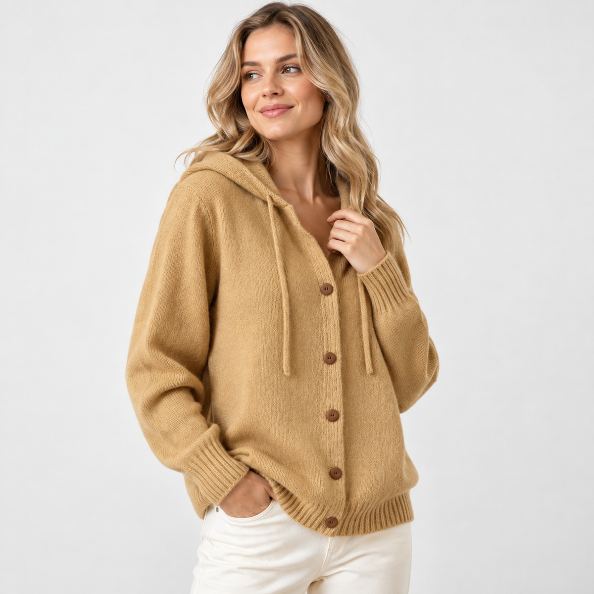 Elvane | Women's Hooded Cardigan Button Front Soft Knit Sweater