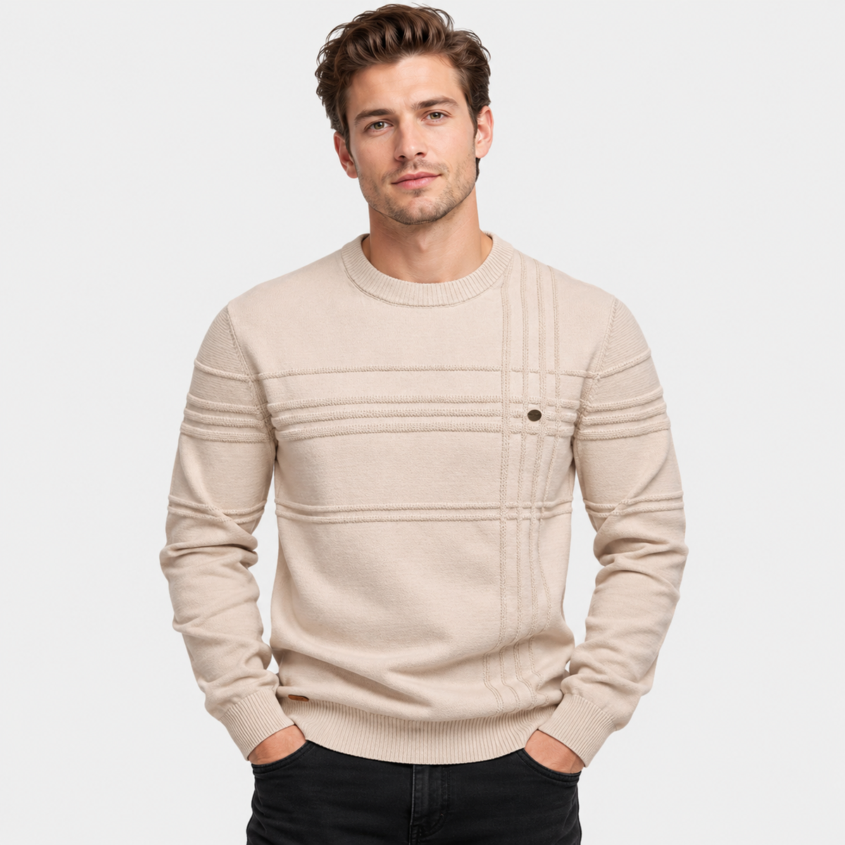 Elvane | Men's Cotton Sweater Diamond Pattern Slim Fit Knit Pullover