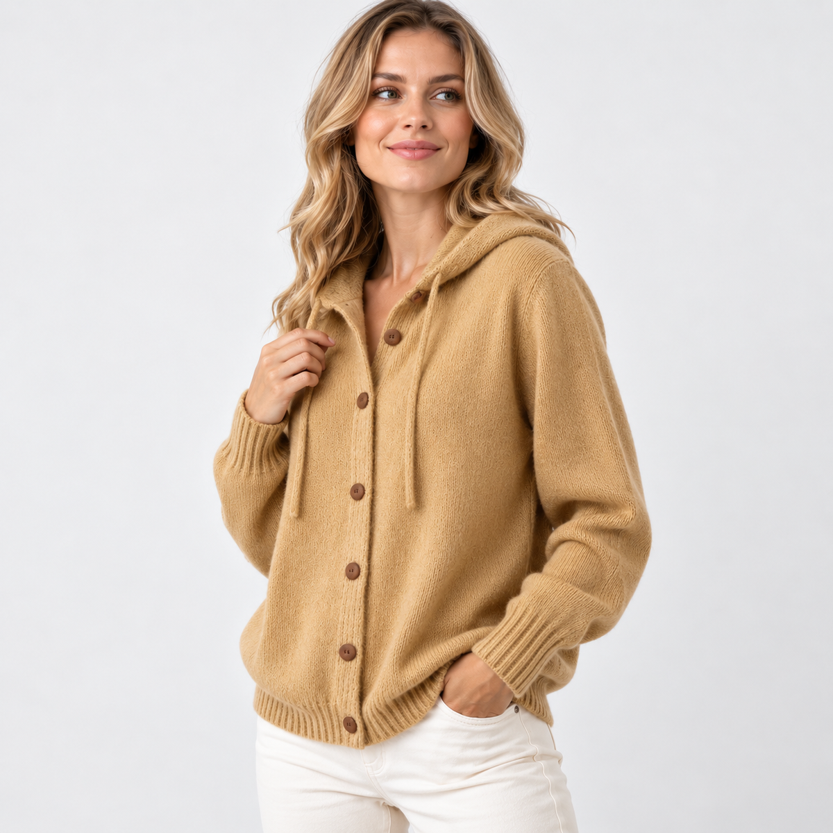Elvane | Women's Hooded Cardigan Button Front Soft Knit Sweater