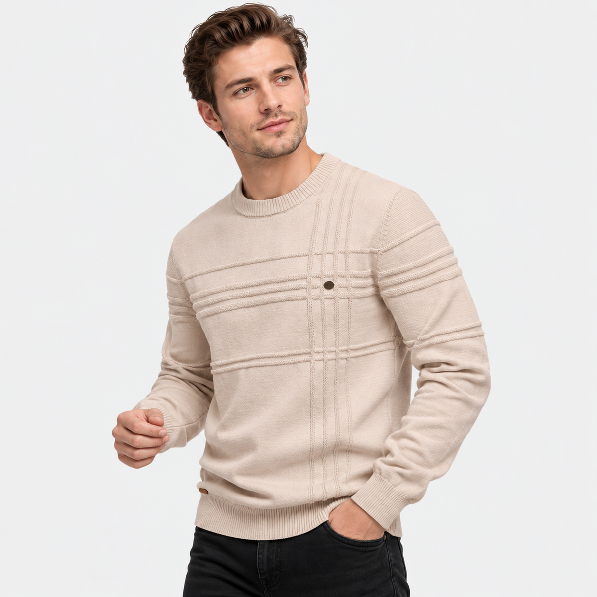 Elvane | Men's Cotton Sweater Diamond Pattern Slim Fit Knit Pullover