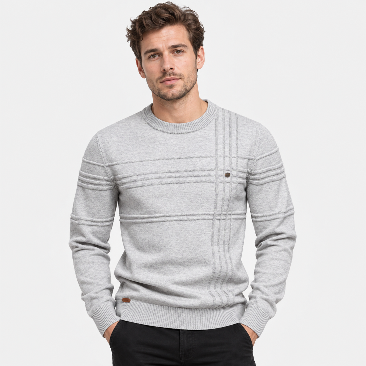 Elvane | Men's Cotton Sweater Diamond Pattern Slim Fit Knit Pullover