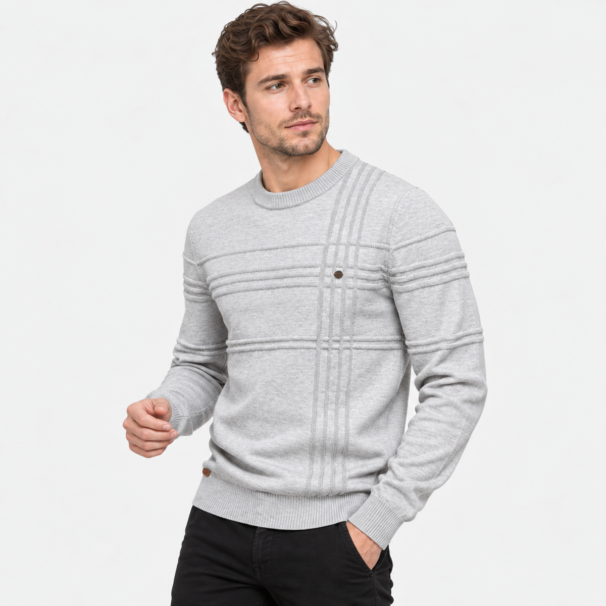 Elvane | Men's Cotton Sweater Diamond Pattern Slim Fit Knit Pullover