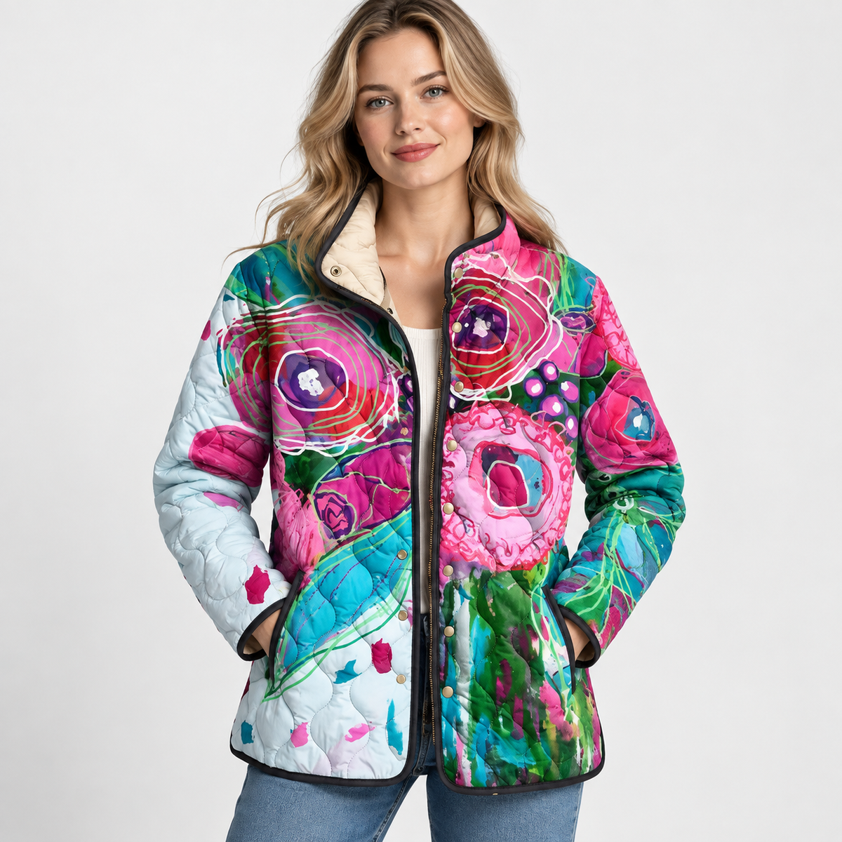 Elvane | Women's Quilted Jacket Vintage Floral Relaxed Fit Fall Coat