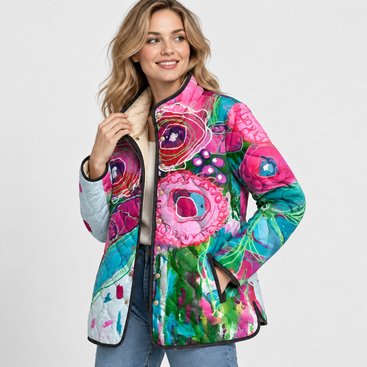 Elvane | Women's Quilted Jacket Vintage Floral Relaxed Fit Fall Coat