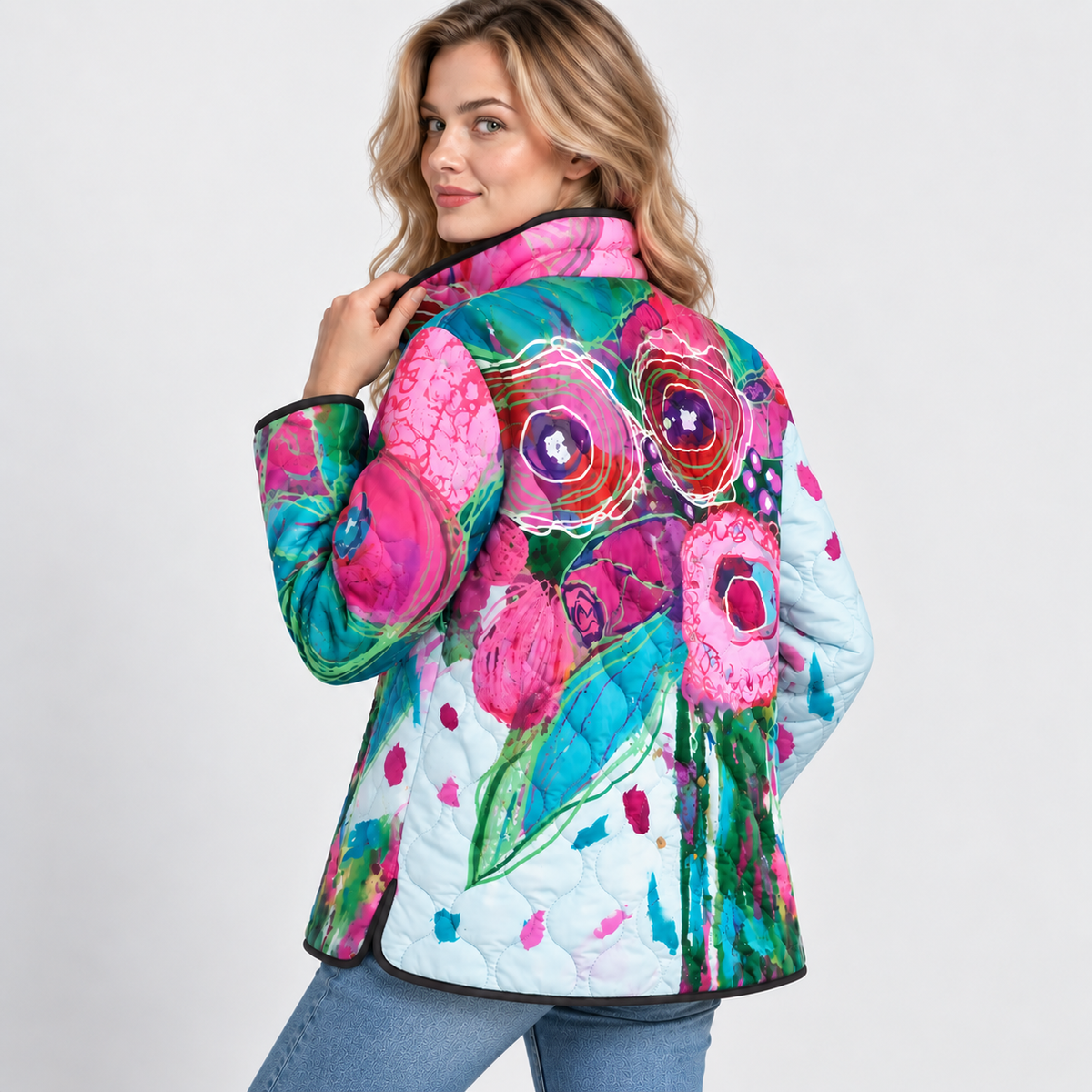 Elvane | Women's Quilted Jacket Vintage Floral Relaxed Fit Fall Coat