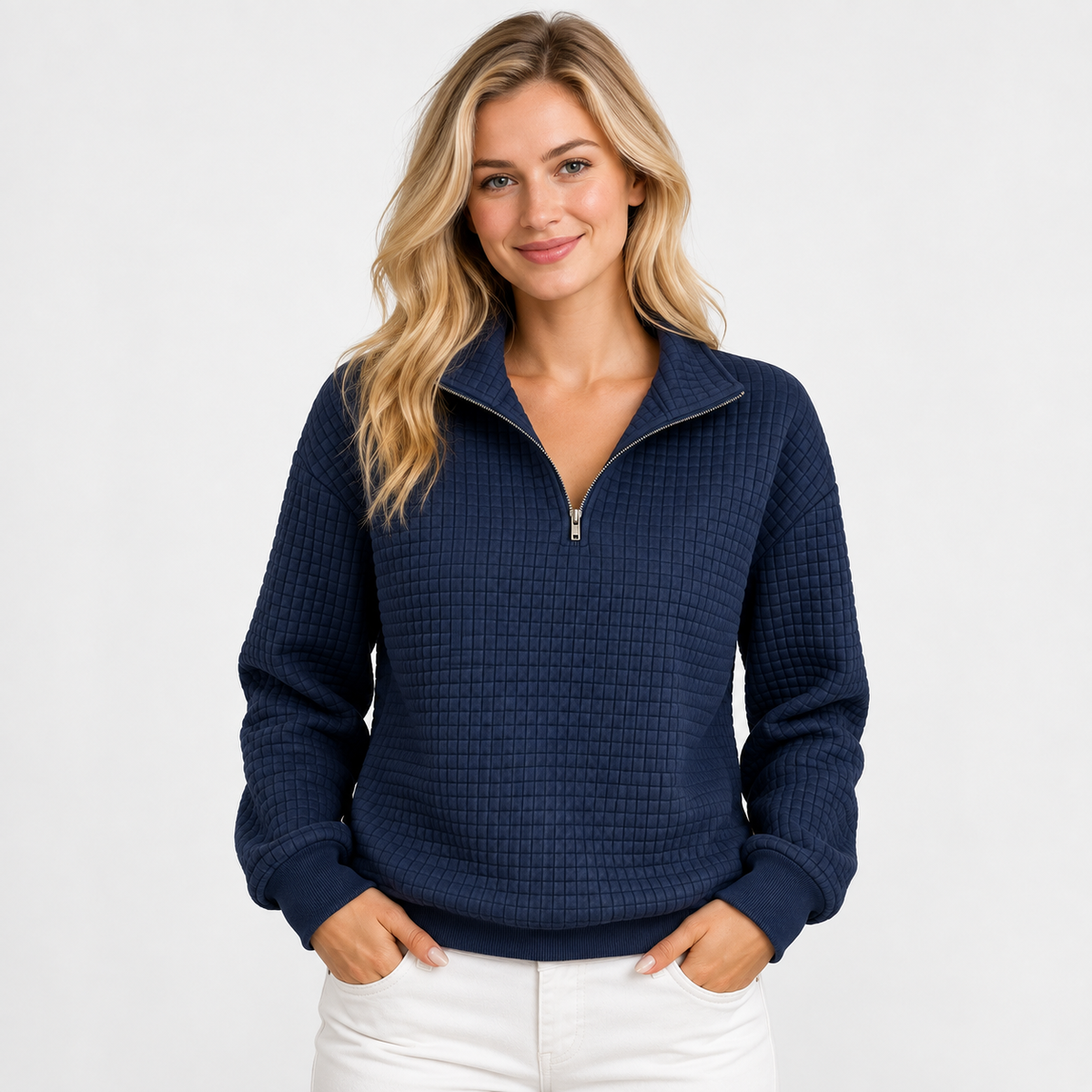 Elvane | Women's Half-Zip Pullover Cotton Blend Quilted Knit Top