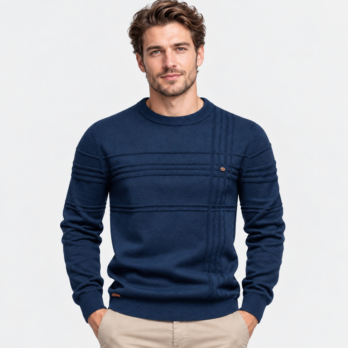 Elvane | Men's Cotton Sweater Diamond Pattern Slim Fit Knit Pullover