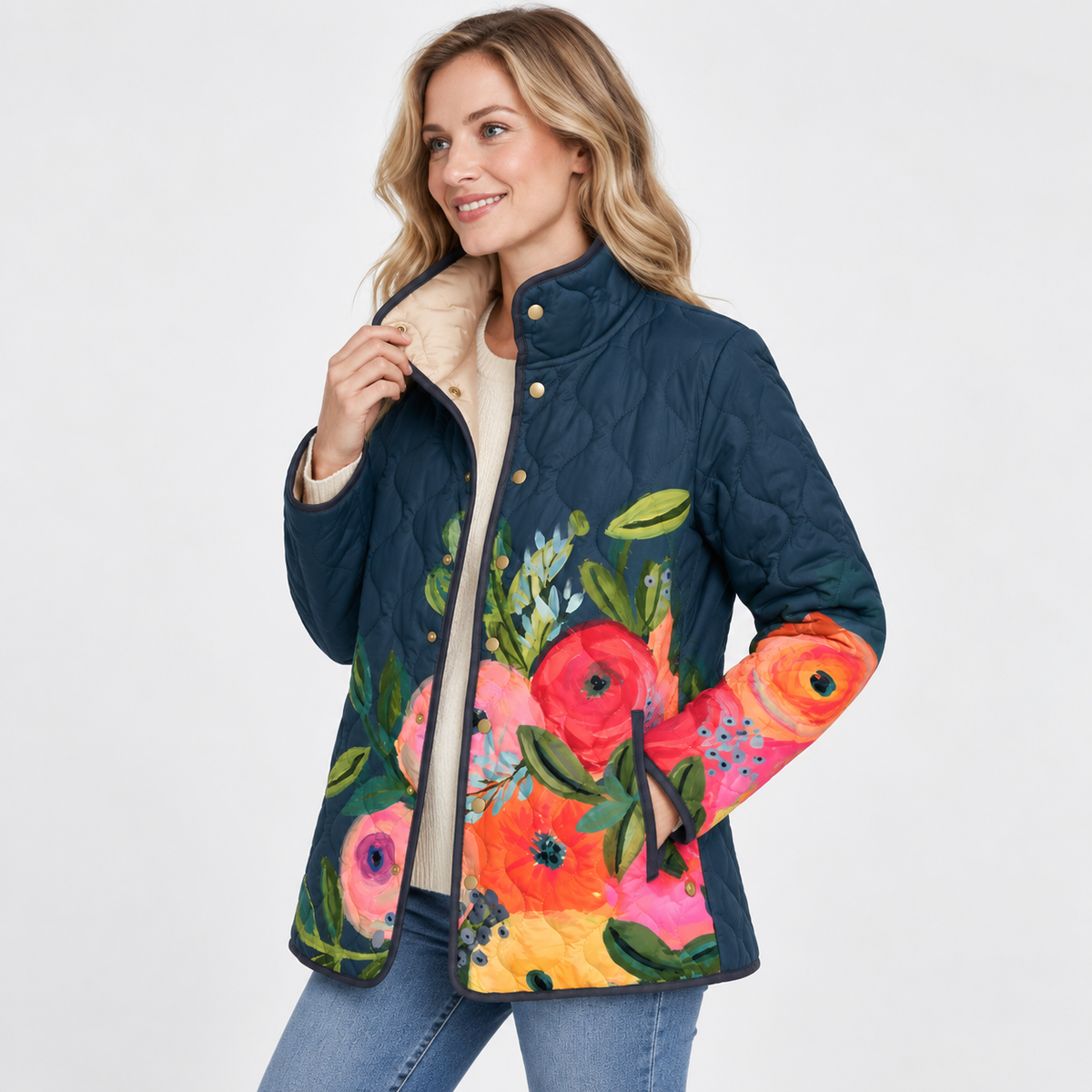 Elvane | Women's Quilted Jacket Vintage Floral Relaxed Fit Fall Coat