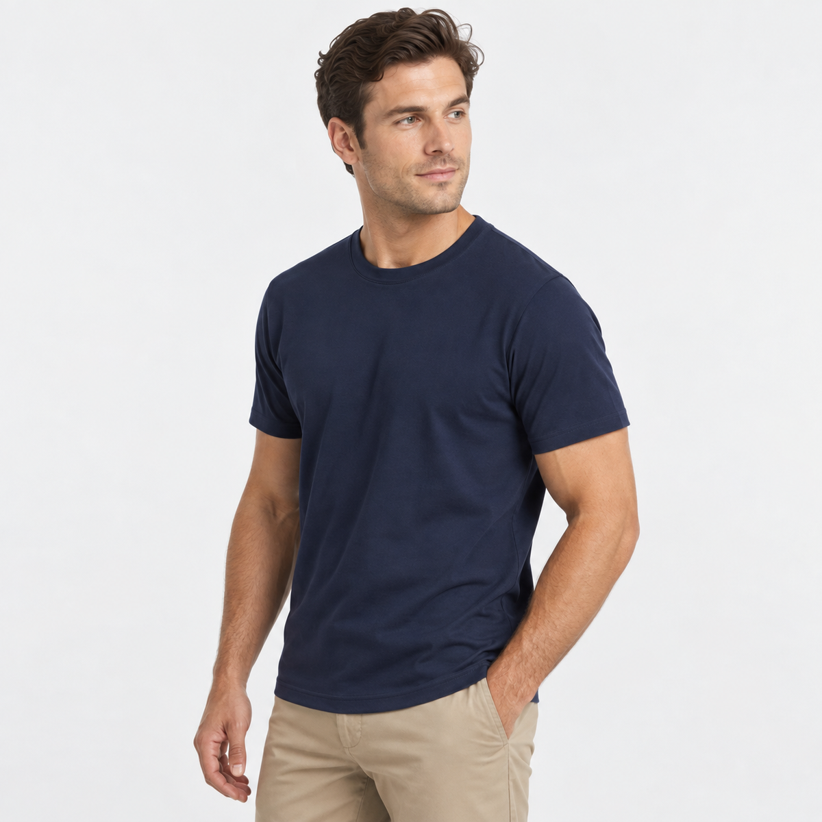 Elvane | Men's Supima Cotton T-Shirt Heavyweight Crew Neck Navy