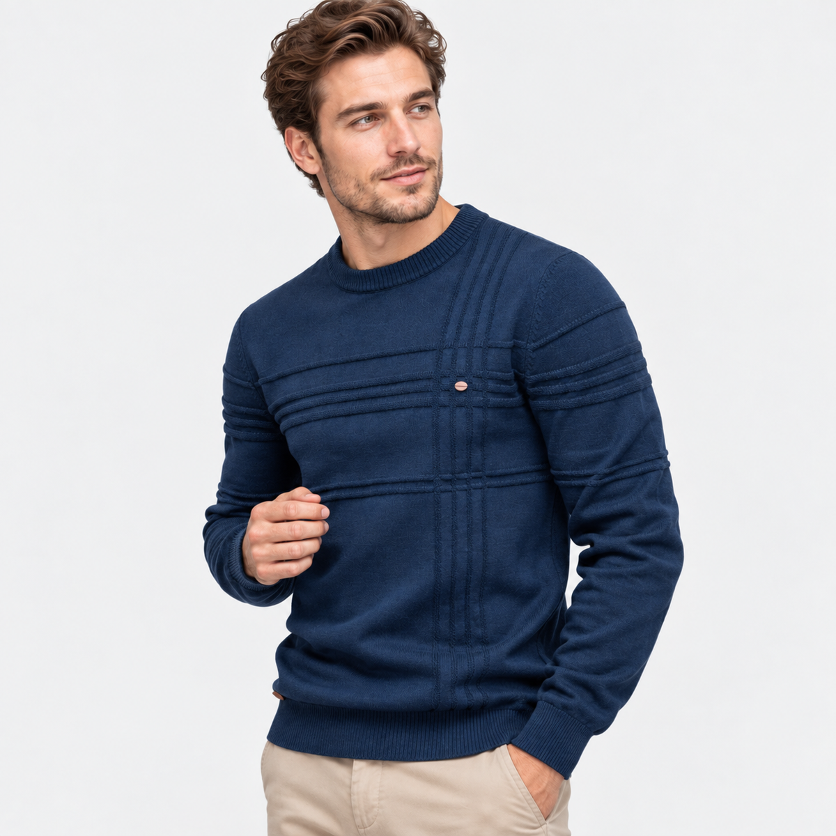 Elvane | Men's Cotton Sweater Diamond Pattern Slim Fit Knit Pullover