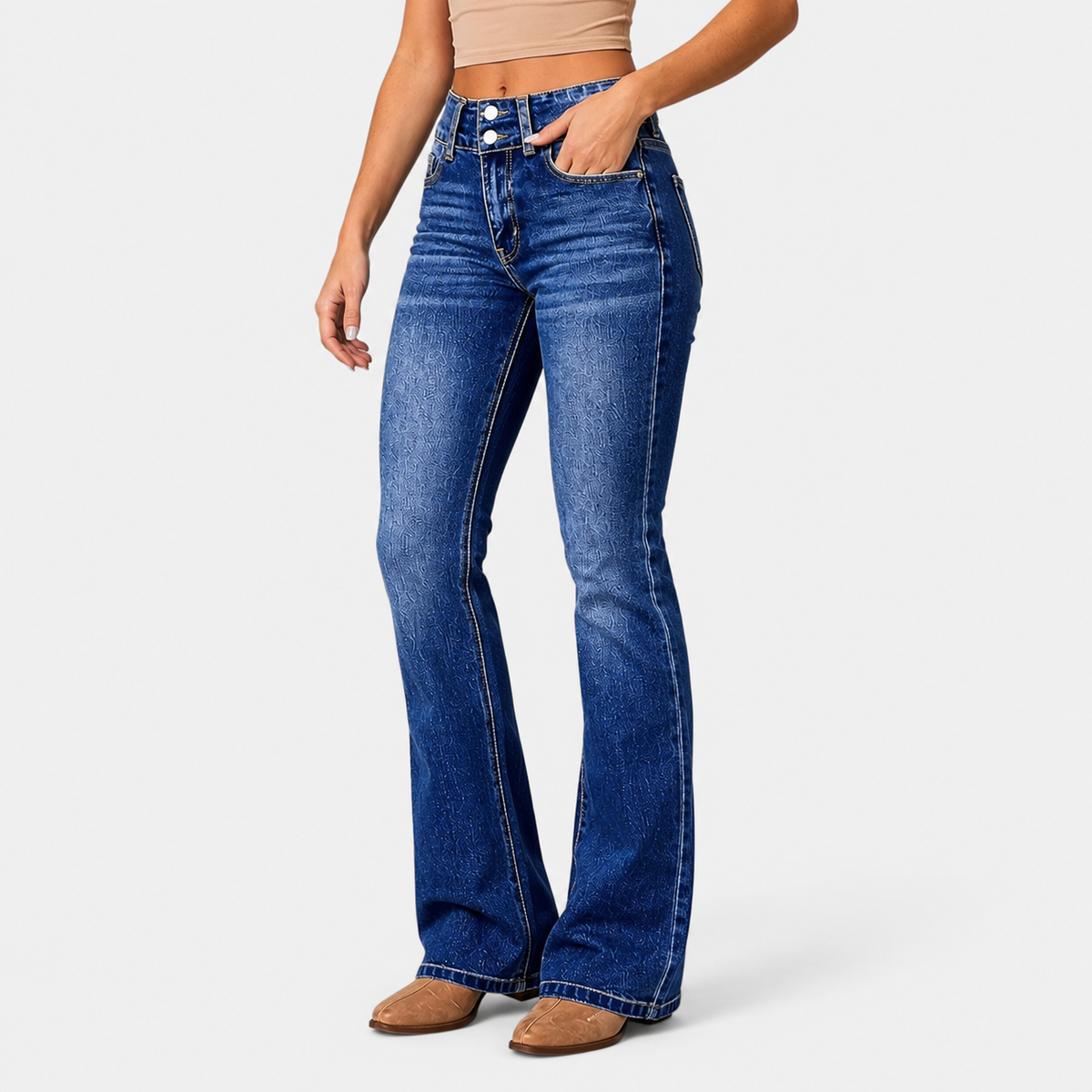 Elvane | Women's Flare Pants Stretch Fit Zipper Detail Dress Trousers