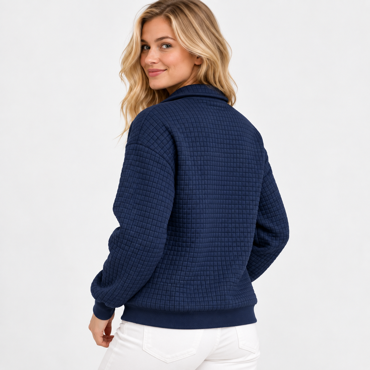Elvane | Women's Half-Zip Pullover Cotton Blend Quilted Knit Top